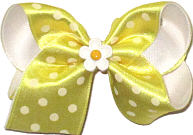 Toddler Maize Satin with White Dots over White with Daisy Miniature Double Layer Overlay Bow